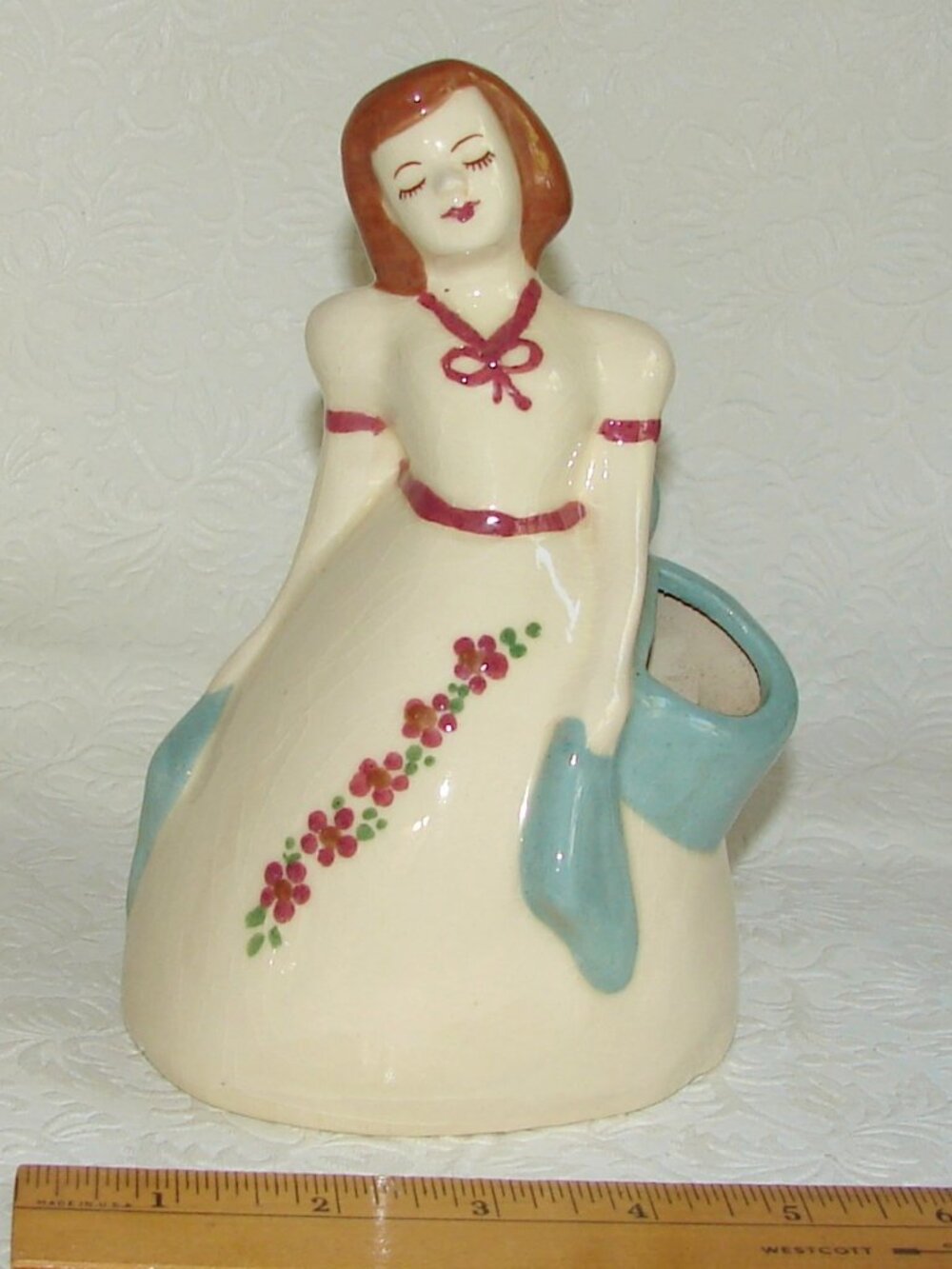 Vtg 1940's Weil Ware Lady Double VASE / PLANTER, Max Weil California Pottery